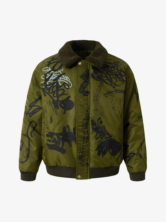Street Graffiti Lamb Collar Flight Cotton Jacket 