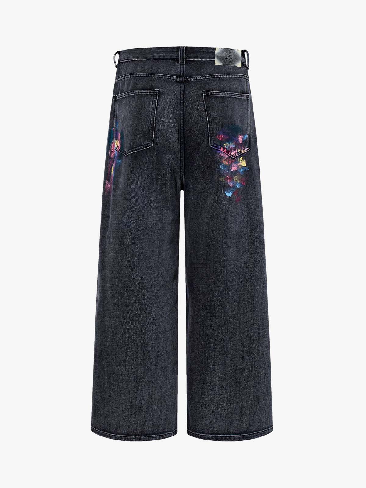 Retro Distressed Colorful Graffiti Art Print Jeans 
