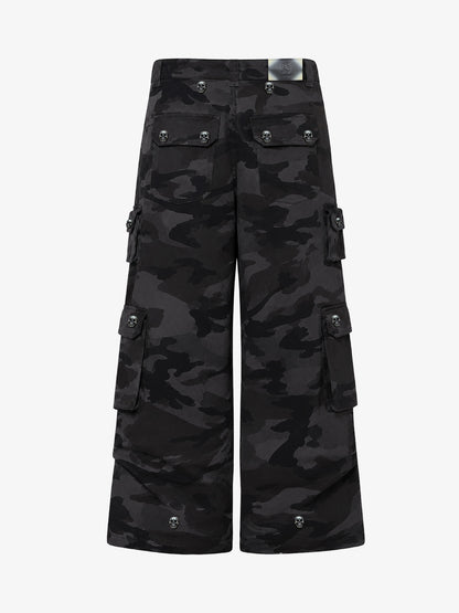 Dark Camo Cargo Pants with Skull Rivet Detail