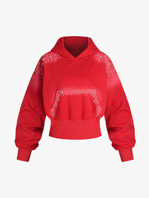 Graffiti Pearl Embellished Cropped Hoodie