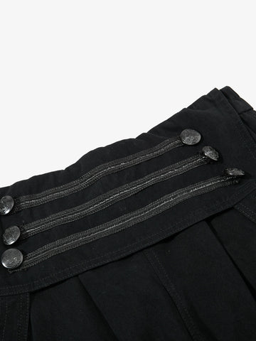 Military Cargo Wide-Leg Shorts – Multi-Button Utility Design