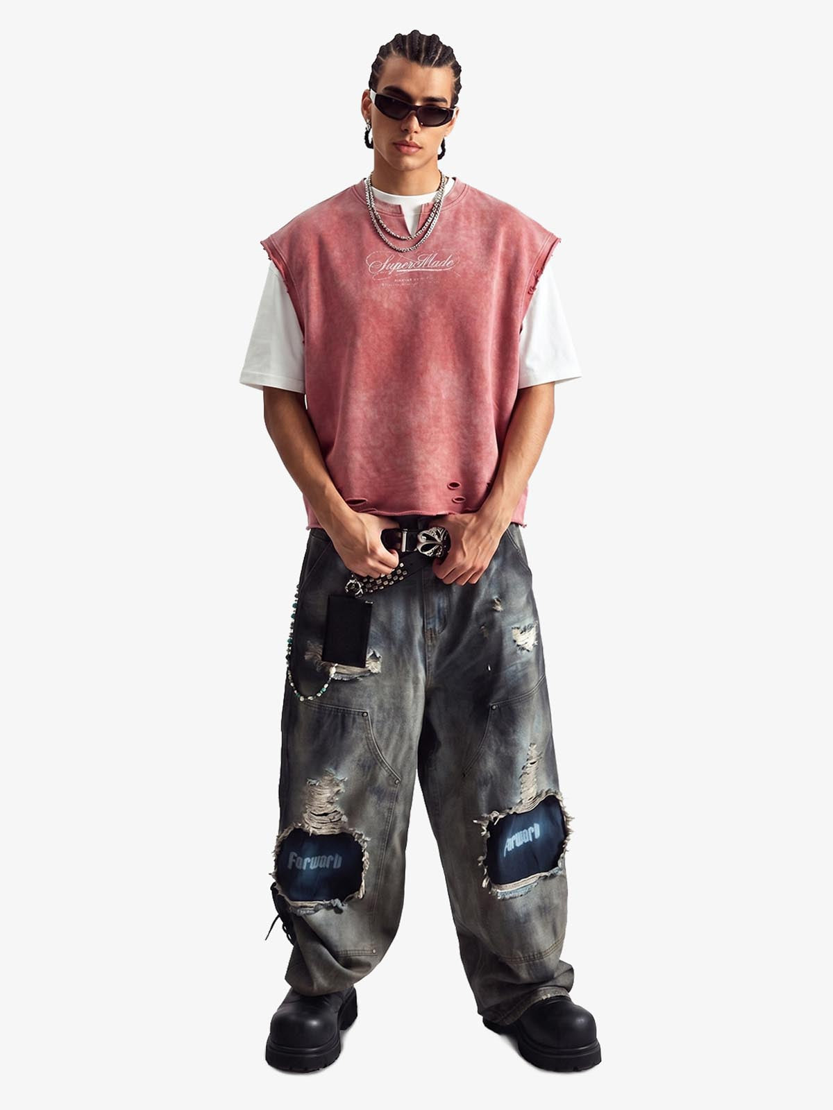 Vintage Washed Distressed Angel Graphic Sleeveless T-Shirt 