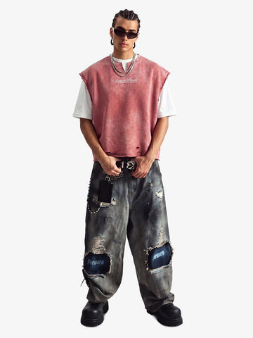 Vintage Washed Distressed Angel Graphic Sleeveless T-Shirt 