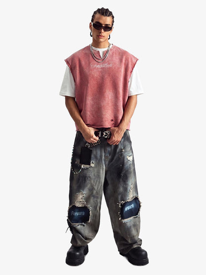 Vintage Washed Distressed Angel Graphic Sleeveless T-Shirt 