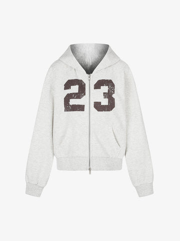 Thesupermade Distressed Number Print Regular Fit Pullover Hoodie