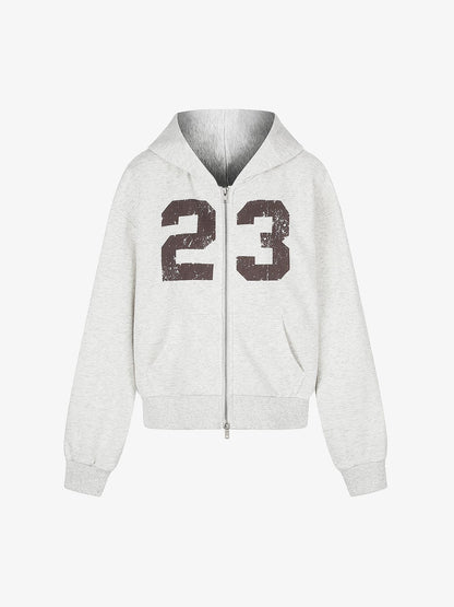 Thesupermade Distressed Number Print Regular Fit Pullover Hoodie