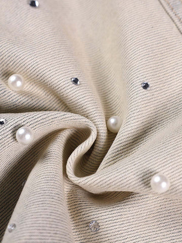 Pearl Embellished Light Wash Denim Shorts