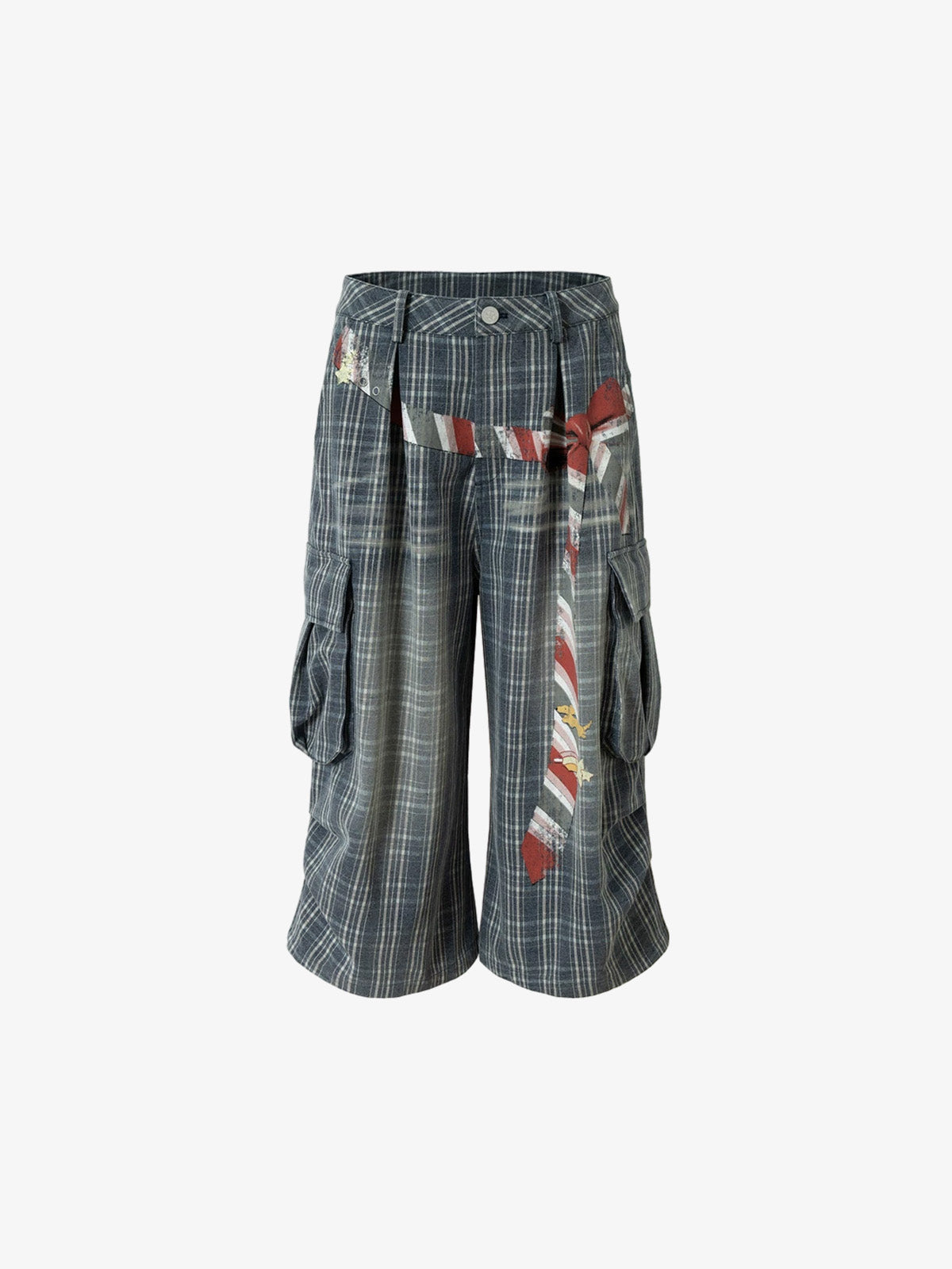 Plaid Cargo Wide-Leg Shorts