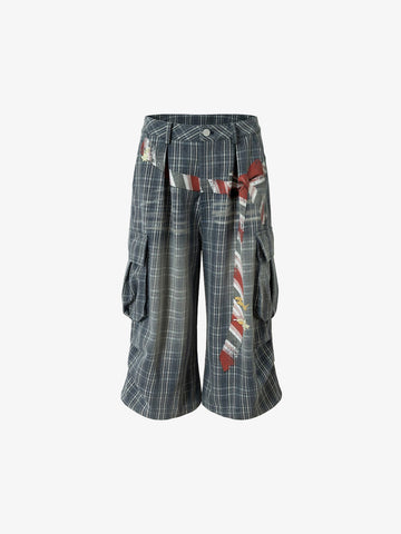 Plaid Cargo Wide-Leg Shorts