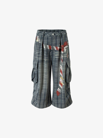 Plaid Cargo Wide-Leg Shorts
