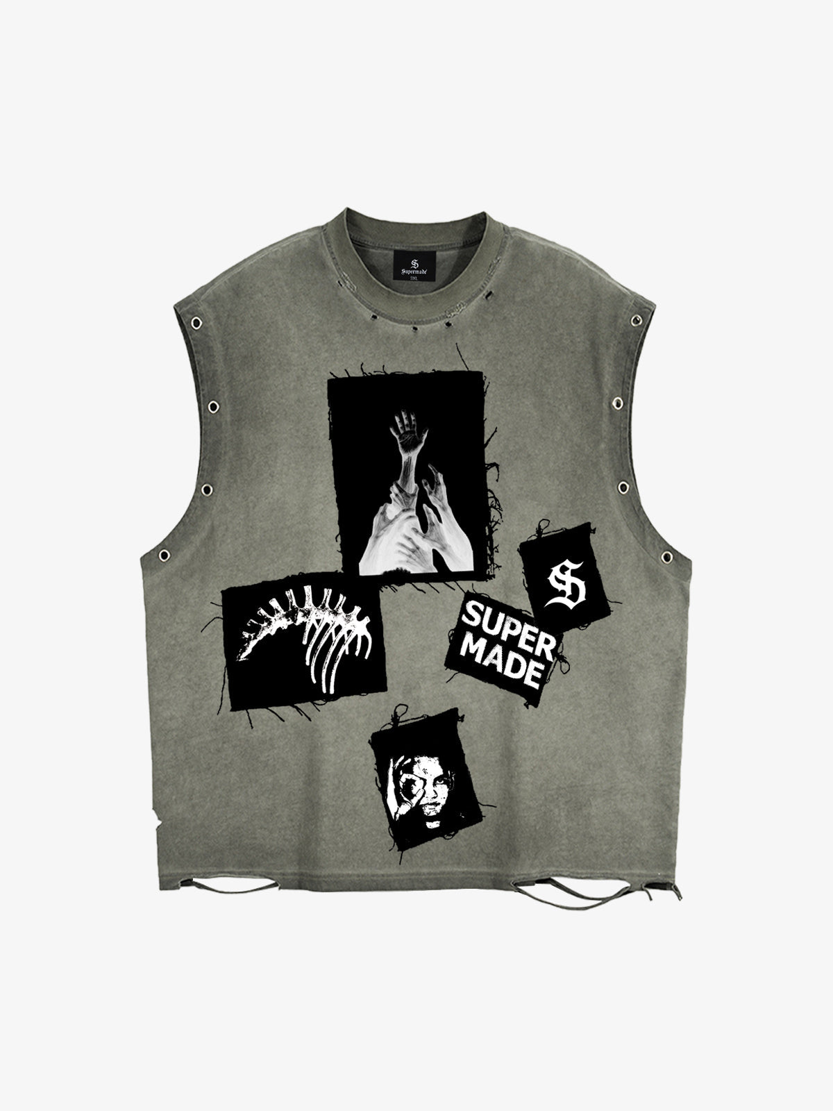 Ripped Graphic Patch Sleeveless Vest 