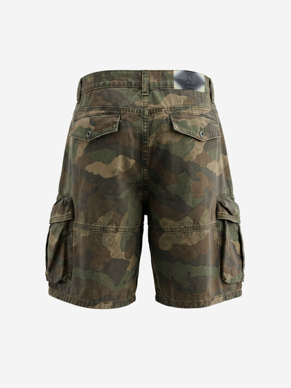 Distressed Camouflage Workwear Wide-leg Shorts