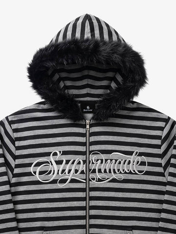 Striped Faux Fur Hoodie