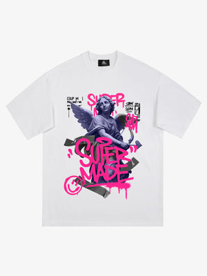 Street Pink Lucky Angel Graphic Design T-Shirt 