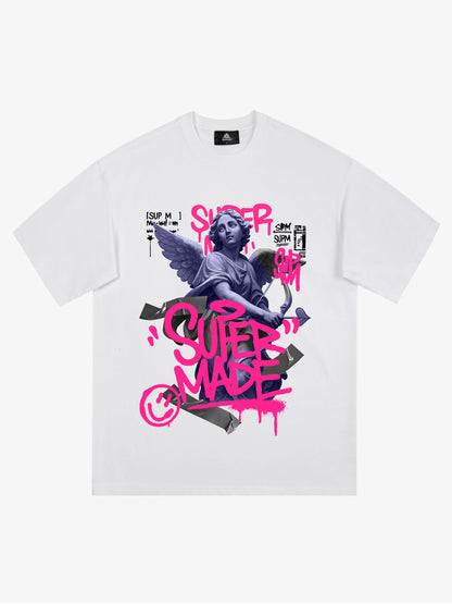 Street Pink Lucky Angel Graphic Design T-Shirt 