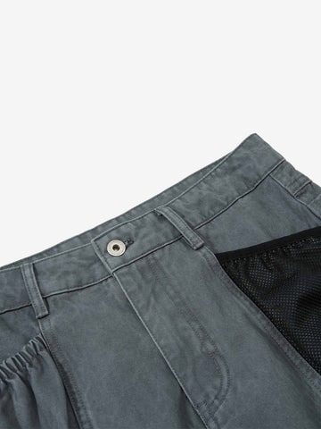 Industrial Grey Mesh Patchwork Multi-Pocket Cargo Pants 