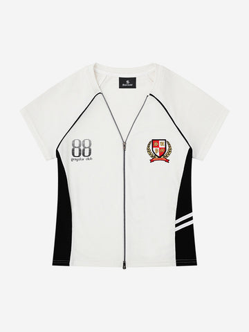 Retro Badge Zip-Up Track T-Shirt