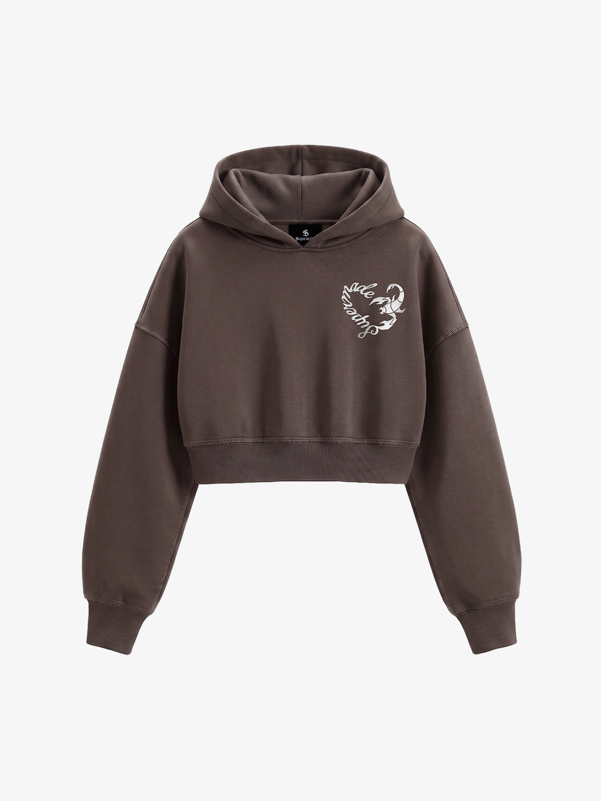 Faux Fur Hooded Sweatshirt with Embroidered Scorpion Graphic