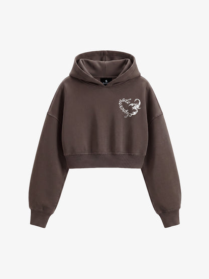 Faux Fur Hooded Sweatshirt with Embroidered Scorpion Graphic