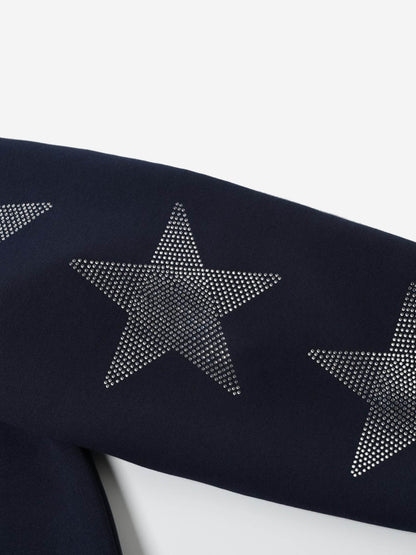 Zip-Up Hoodie with Star Logo & Rhinestone Detail