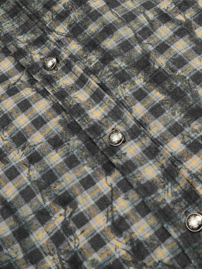 Vintage Washed Plaid Cropped Shirt Jacket 