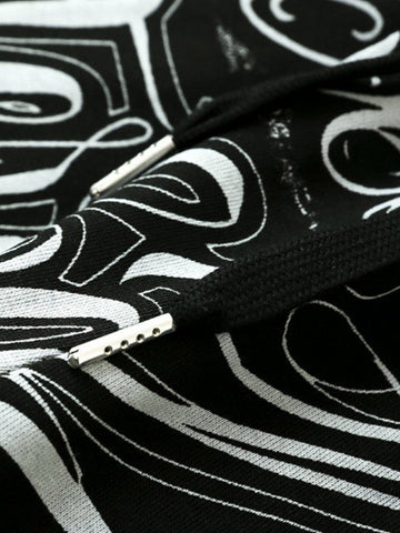 Black & White Graphic Lounge Shorts – Elastic Waist Drawstring Streetwear Shorts