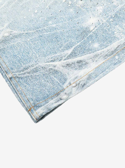 Vintage Washed Rhinestone Wide Leg Denim Jeans 