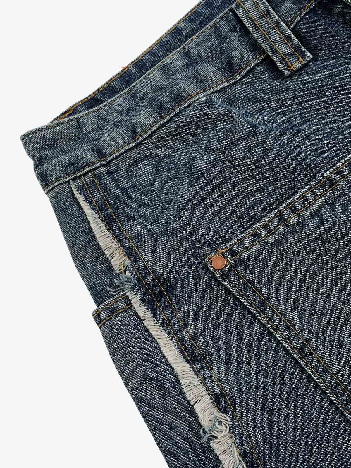 Frayed Layered Paneled Denim Jorts