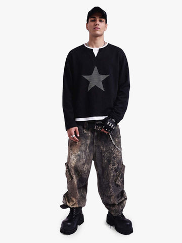 Layered Crewneck Star Print Long-Sleeve T-Shirt