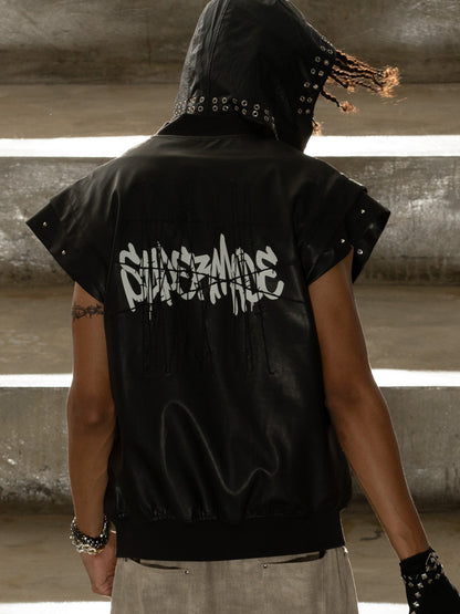 Thorn Destruction Frame Pattern Leather Vest 