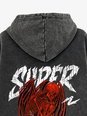 Distressed Graphic Bold Angel Wings Design Hoodie 
