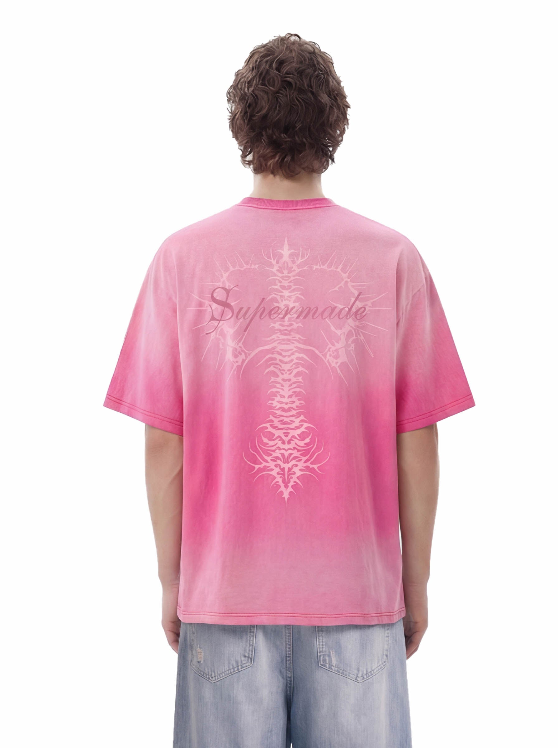 Acid Wash Gothic Cross Spine Graphic Distressed T-Shirt - 2604 