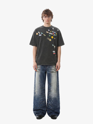 Vintage Gaming Sticker Style Motif Oversized T-Shirt 