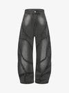 Washed Distressed Raw Edge Barrel Jeans - 2402 