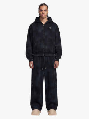 Vintage Washed Tie-Dye Zip Up Hoodie & Barrel Sweatpants Tracksuit 