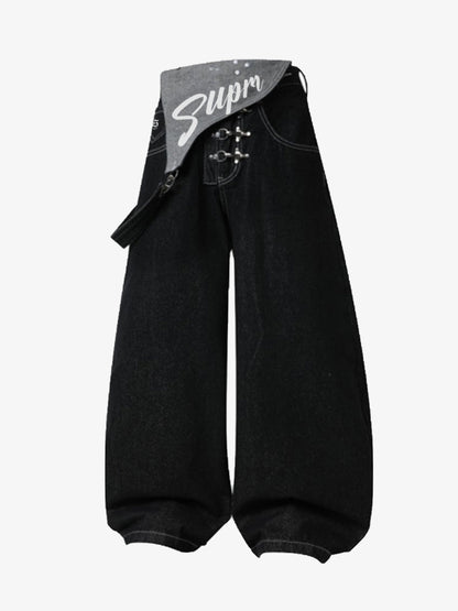 Detachable One-Shoulder Denim Overalls 