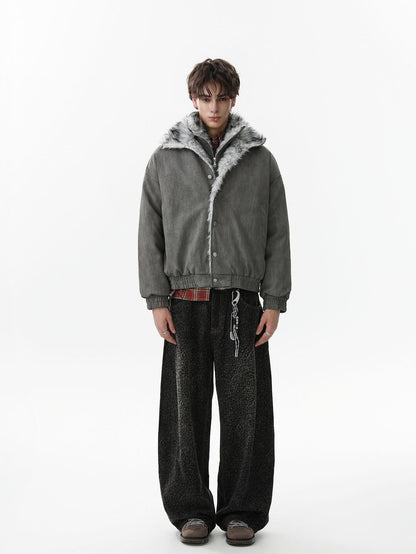 Vintage Dual-layer Collar Fleece-lined Zipper Jacket 