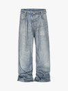 Denim Distressed Belt Diamond Decorated Jeans 
