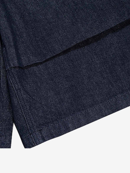Pleated Panel Patchwork Denim Shorts 