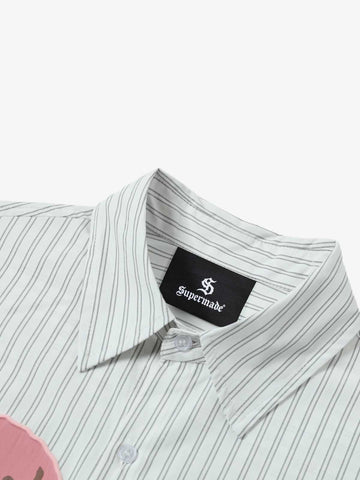 Striped Puppy Graphic Cotton Linen Shirt 