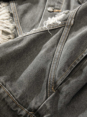 Retro Washed Distressed Denim Jacket 