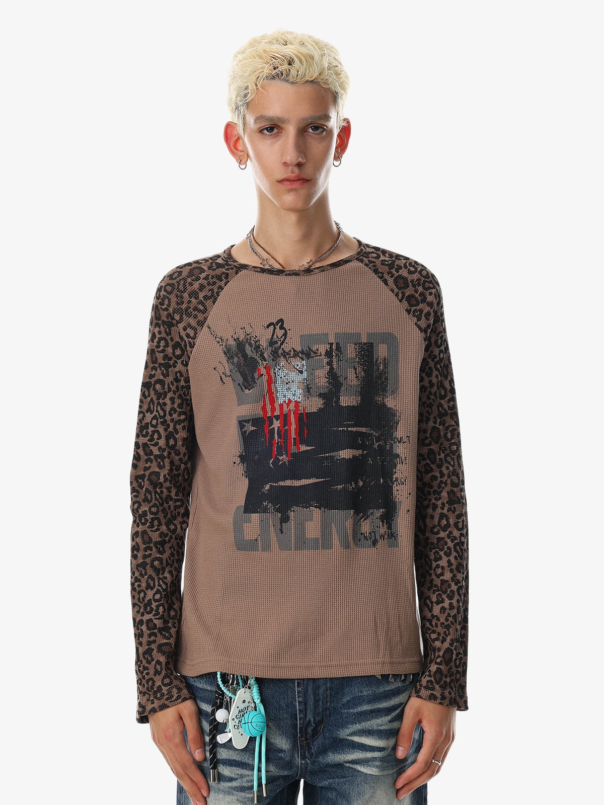 Leopard Graffiti Waffle Long Sleeve Tee