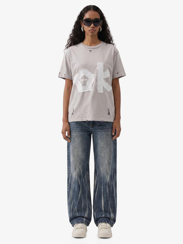 "OK" Patch Color-Block Ripped Reversible T-Shirt