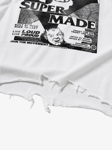 Distressed Hem T-Shirt with Vintage Rock Graphic