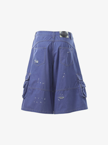Vintage Distressed Multi Pocket Wide Leg Cargo Shorts