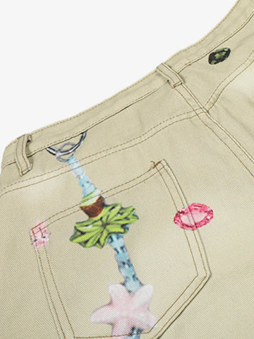 Flower Patch Distressed Denim Shorts 