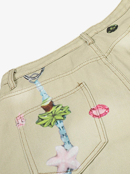 Flower Patch Distressed Denim Shorts 