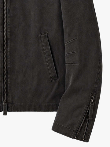 Cropped Distressed-wash Canvas Biker Jacket
