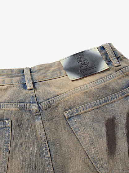 Retro Washed Brushstroke Baggy Jeans 