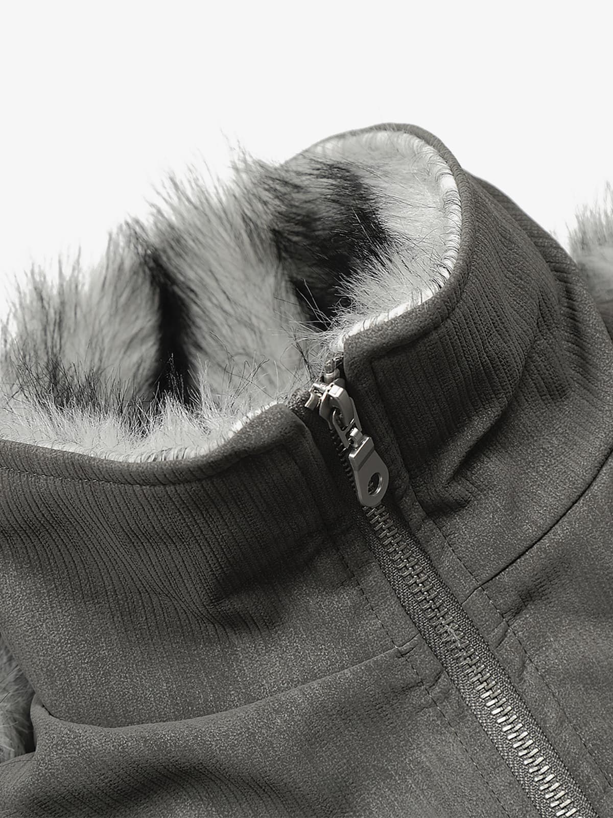 Vintage Dual-layer Collar Fleece-lined Zipper Jacket 